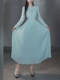 Mijie's 2025 Autumn New Stylish Blue Hollow-Out Round-Neck Dress for Women, Elegant and Slimming Mid-Length Dress