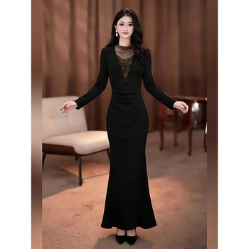 Mijie 2025 Winter Luxury Black Dress for Women, Long-Sleeved, Waist-Cinching, Stylish, Elegant, Goddess-Like, Fashionable Long Dress