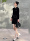 Mijie 2025 Autumn New Stylish Black Chanel-Style Knitted Dress for Women, Elegant and Slimming Mid-Length Dress