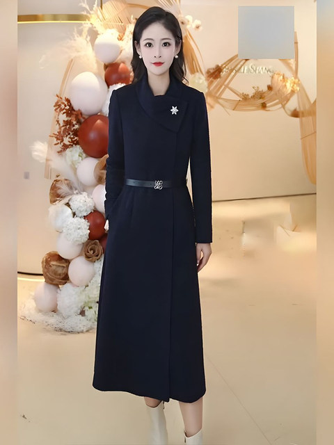 Mijie 2025 Autumn New Fashionable Dark Blue Slim-Fit Waist-Enhancing Dress for Women, Elegant and Slimming Mid-Length Dress