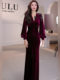 Yijie Elegant and Luxurious V-Neck Velvet Dress for Women, Autumn and Winter Long Sleeve Slim Fit Waist-Cinching Mermaid Dress, Stylish Long Dress