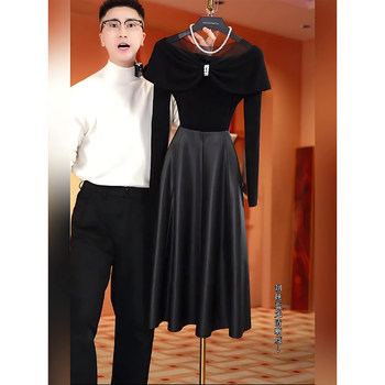 Mijie 2026 Spring Hepburn Style Black Bowknot Set for Women, Elegant and Slimming High-End Two-Piece Set