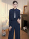 Mijie 2025 Autumn New Fashionable Age-Reducing Navy Blue Suit, Stylish and Slimming Top and Long Pants Two-Piece Set