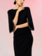 Mijie French-Style Black V-Neck Dress, Elegant and Graceful, with Shawl, Mid-Sleeve Little Black Dress, Slim-Fit Formal Long Dress, Two-Way Wear
