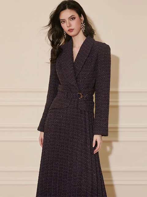 Mijie's New Autumn and Winter French-Style Tweed Dress for Women, Chanel-Inspired, Waist-Cinching, Slimming Long Dress with an Elegant and Vintage Vibe