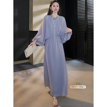 Mijie 2025 New Aqua Blue Elegant and Slimming Dress for Women, Suitable for Daily Wear and Commuting, Loose-Fitting Greek Vintage Long Dress