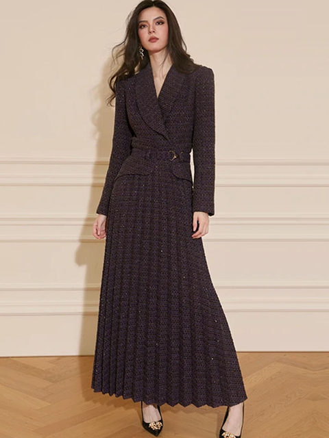 Mijie's New Autumn and Winter French-Style Tweed Dress for Women, Chanel-Inspired, Waist-Cinching, Slimming Long Dress with an Elegant and Vintage Vibe