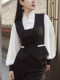 Mijie 2025 autumn new style black fake two-piece stand-up collar vest shirt female temperament high-end slim top