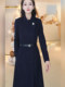 Mijie 2025 Autumn New Fashionable Dark Blue Slim-Fit Waist-Enhancing Dress for Women, Elegant and Slimming Mid-Length Dress