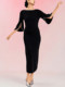 Mijie French-Style Black V-Neck Dress, Elegant and Graceful, with Shawl, Mid-Sleeve Little Black Dress, Slim-Fit Formal Long Dress, Two-Way Wear