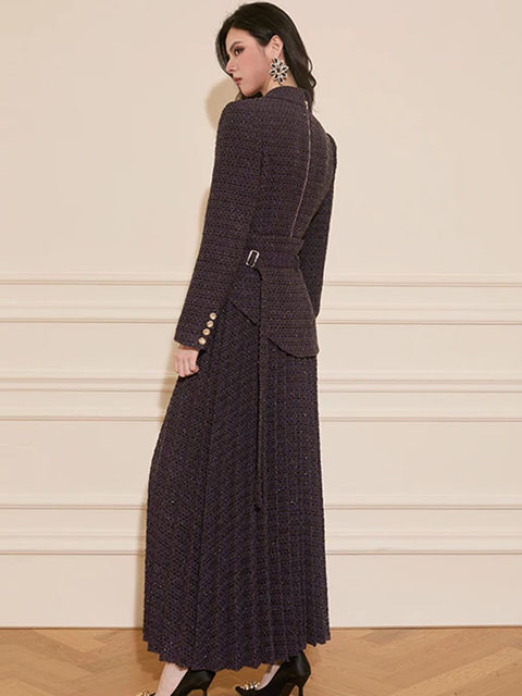 Mijie's New Autumn and Winter French-Style Tweed Dress for Women, Chanel-Inspired, Waist-Cinching, Slimming Long Dress with an Elegant and Vintage Vibe