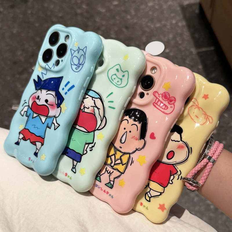 Japanese Anime Crayon Shin-Chan Collection Suitable for iPhone 17 Pro Max Phone Case, Apple 16 Wave Meteorite Pattern, 15 Pro Max/14 Plus Irregular Bump Pattern, 13/12/11 for Girlfriends
