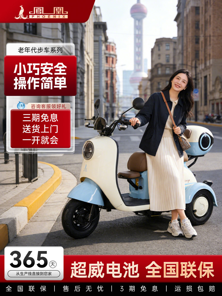 Phoenix New Electric Tricycle for Home Use, Small-Sized Mobility Aid for Women and Elderly, Suitable for Picking up and Dropping Off Children, New National Standard Electric Tricycle