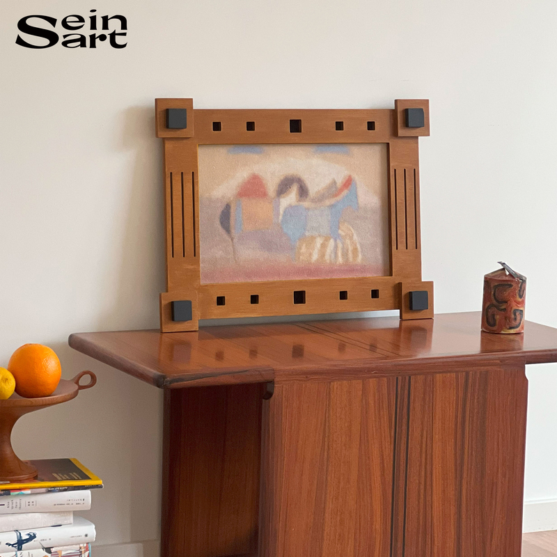 [Pink] Medieval Sandstone Painting Special-Shaped Carving Frame Niche High-End Retro Jade Pony Sideboard Decorative Painting