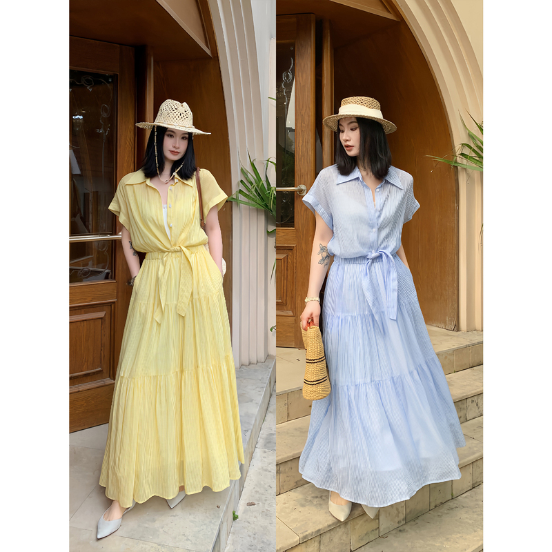 Prase Lu Lulu【Romantic Coast】Tencel Ramie Slimming Loose Summer Fashion Striped Dress Prase Lu Lulu【Romantic Coast】Tencel Ramie Slimming Loose Summer Fashion Striped Dress