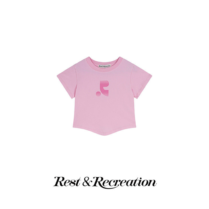 [Official Authentic Product] Korean Restandrecreation Short-Sleeved T-Shirt for Women, Trendy Slim-Fit Printed Top