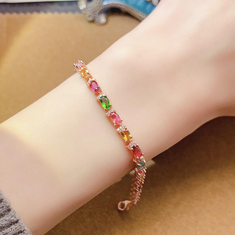 [Earth University Jewelry] Brazilian Vintage Natural Tourmaline Bracelet 4*5 Fashionable Niche Jewelry Simple 925 Sterling Silver