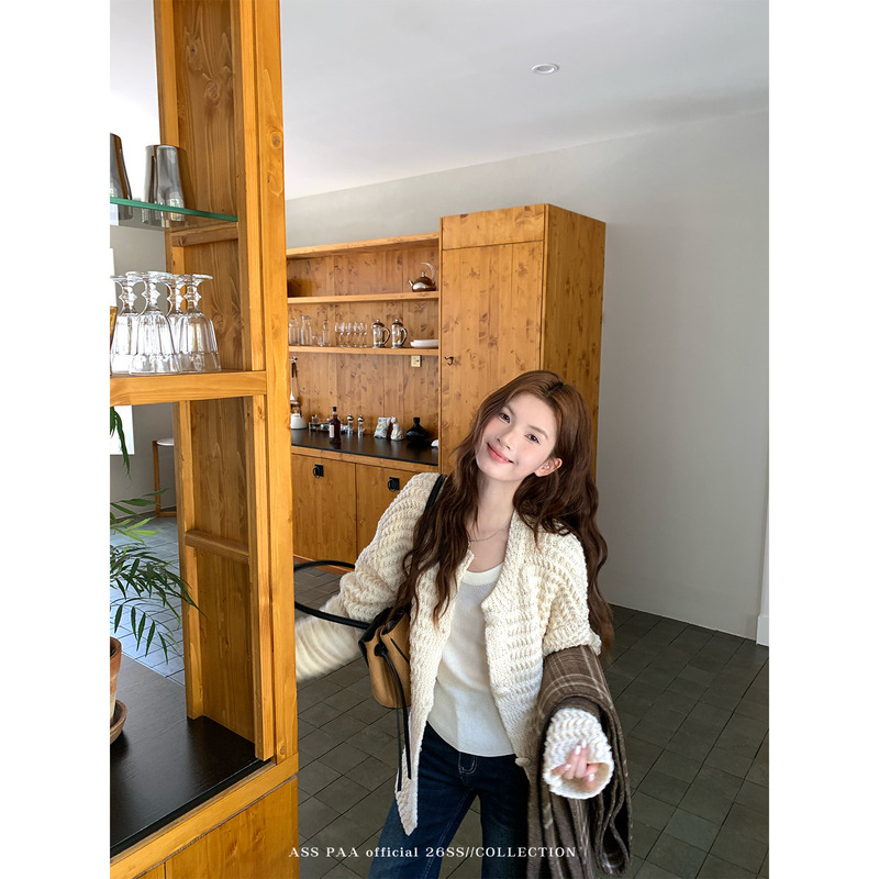 Asspaa White Lazy Knit Cardigan Long-Sleeved Sweater for Women 2026 Autumn and Winter New Loose Top Jacket Asspaa White Lazy Knit Cardigan Long-Sleeved Sweater for Women 2026 Autumn and Winter New Loose Top Jacket