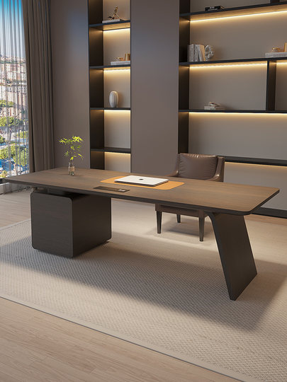 意式极简书桌轻奢现代实木书房双人家用客厅老板办公高级电脑桌