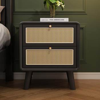 Leaf horizontal repetitive style solid wood table ancient room household small light luxury 26b black bed storage storage rattan bedside
