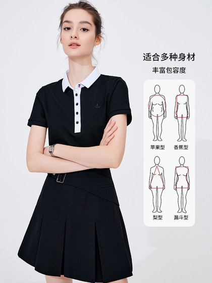 Navigare意大利小帆船修身女polo衫25夏季新款黑白撞色短袖T恤衫