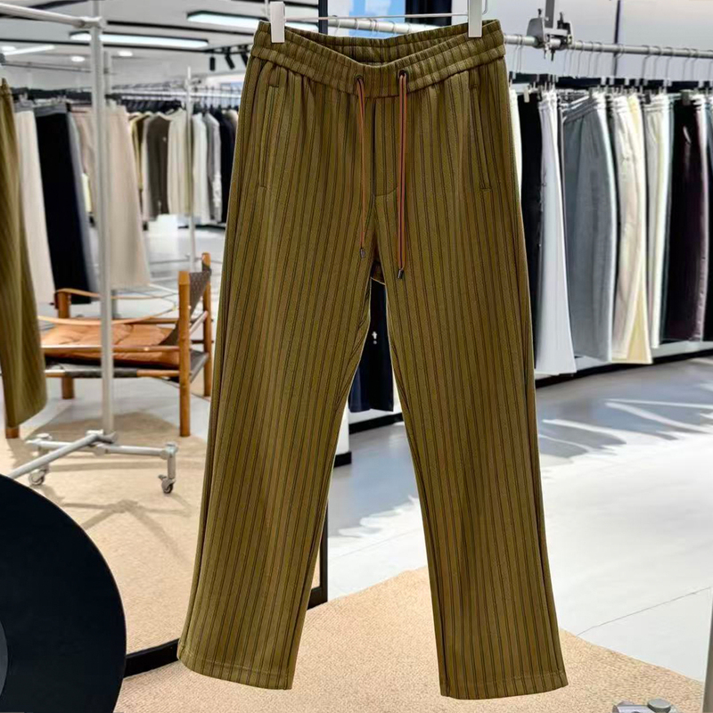 Europe-Z Asia 2026 Autumn and Winter New Fashion Striped Business Simple Straight Drawstring Jogger Pants Men's Casual Pants
