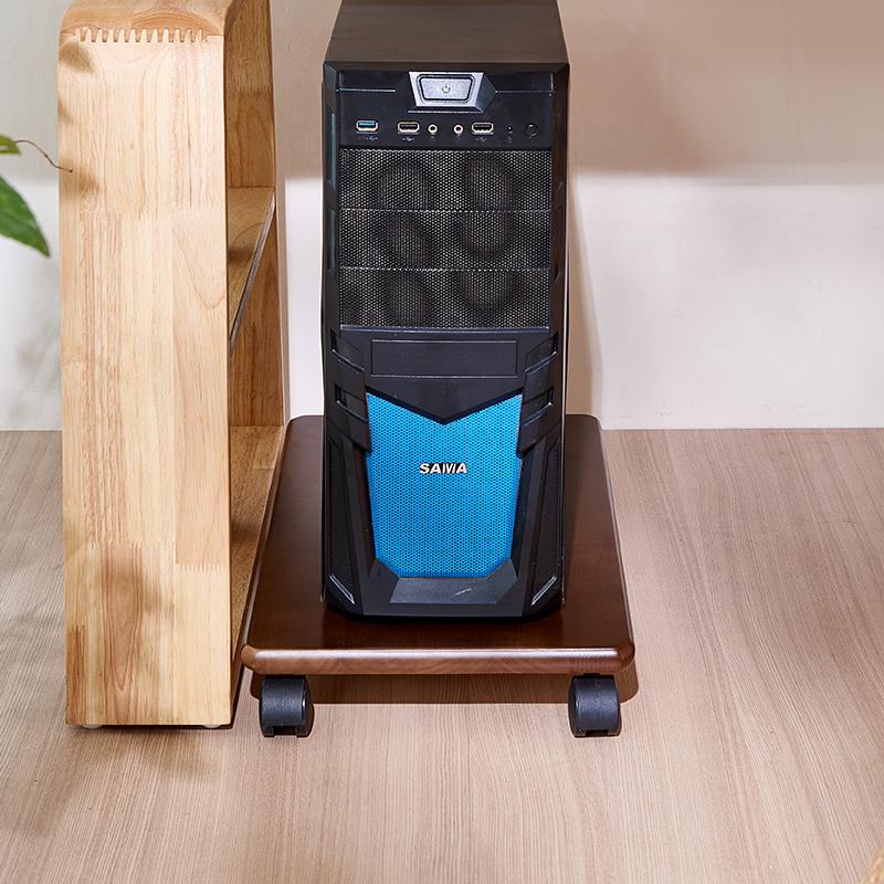 Computer host bracket removable chassis base solid wood walnut color increased storage shelf with brake no installation required