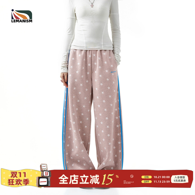 Lemanism American Style Trendy Three-Stripe Star Long Pants Casual Pants Men's 2026 Summer Couple Style Pants New Model