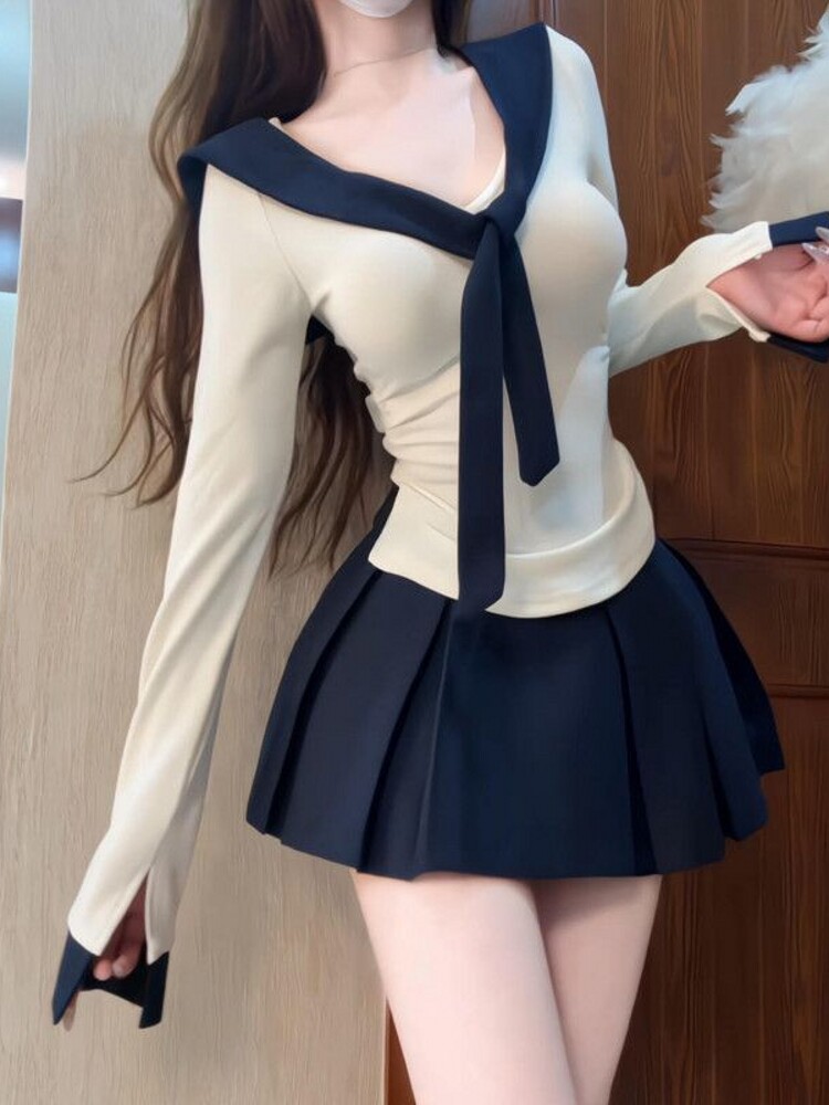 碧莲茜白色海军领上衣女秋季韩系学院风JK制服套装穿搭推荐_JK制服_淘宝游戏网