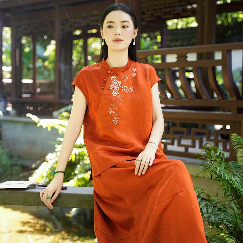【26Mm Xiangyun Silk Pure Handmade Embroidery】Miroxiang Original Summer Satin Turtle-Neck Shirt with Handmade Button Fastening 【26Mm Xiangyun Silk Pure Handmade Embroidery】Miroxiang Original Summer Satin Turtle-Neck Shirt with Handmade Button Fastening