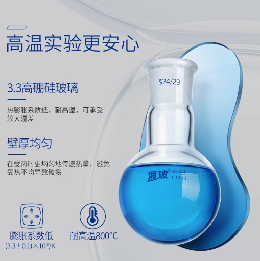 湘玻玻璃蒸馏烧瓶平底标口单口圆底烧瓶实验器皿加厚耐高温反应瓶
