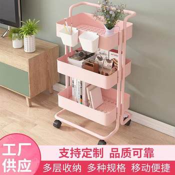 Wrought iron movable wheel holder multi-function storage device small cart shen household floor-standing storage rack