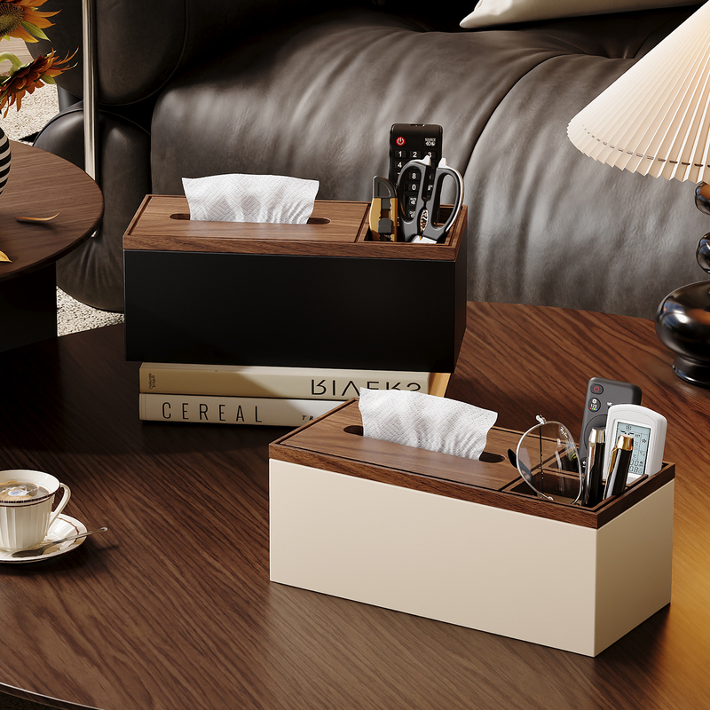 Walnut Wood Living Room Tissue Box, Light Luxury and High-End Feel, Multifunctional Remote Control and Tissue Integrated Storage Box for Bedroom and Home Use