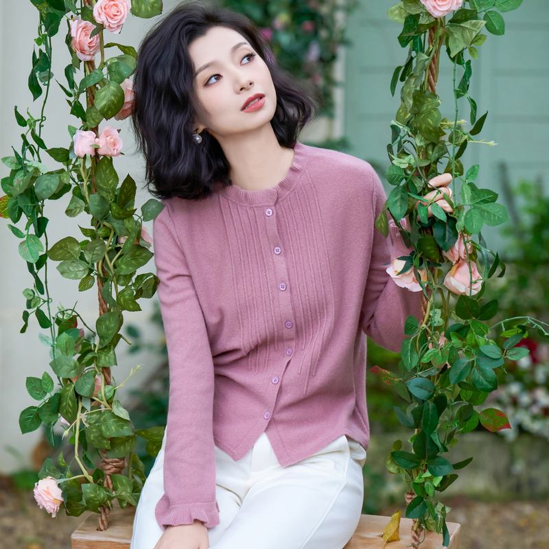 Xizi/[Emily] Wool Imported Machine-Made French Lace Gentle and Versatile Knitted Cardigan/Mshj0278