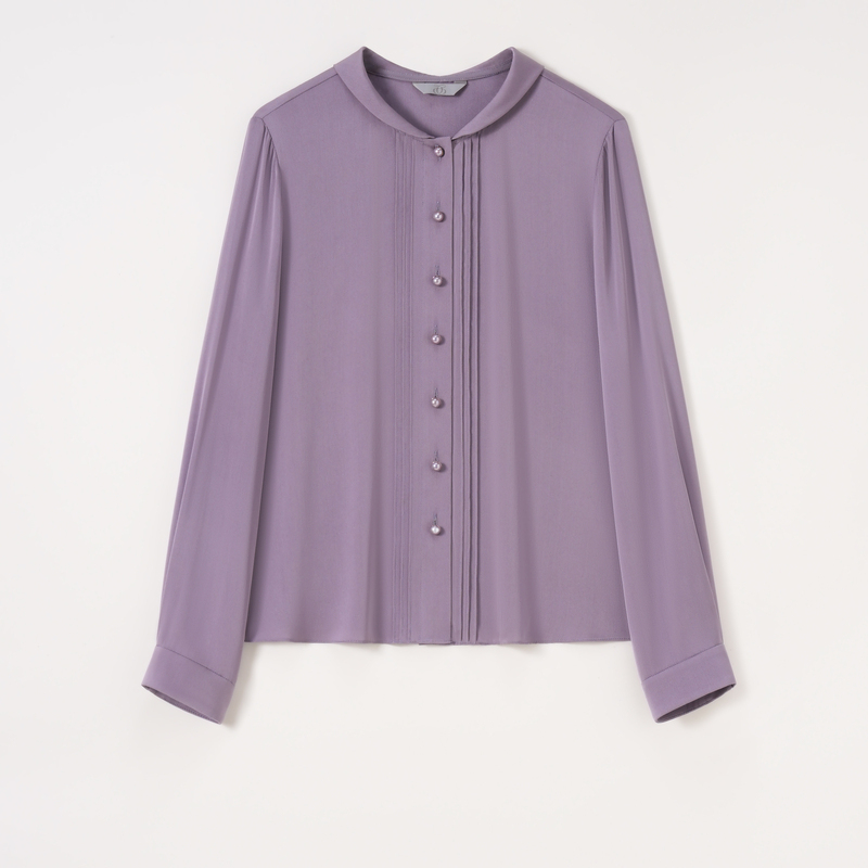Xizi/[Wisteria] 19mm Machine Washable Mulberry Silk Stretch Double Gauze Purple Shirt for Women/Hy0550