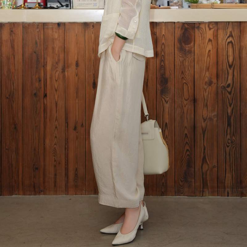 Xizi [Spring Roll Pants] 100% Acetate Thin Elastic Waist Eight-Point Length + Long Pants Versatile Casual Pants/Kzyf0896