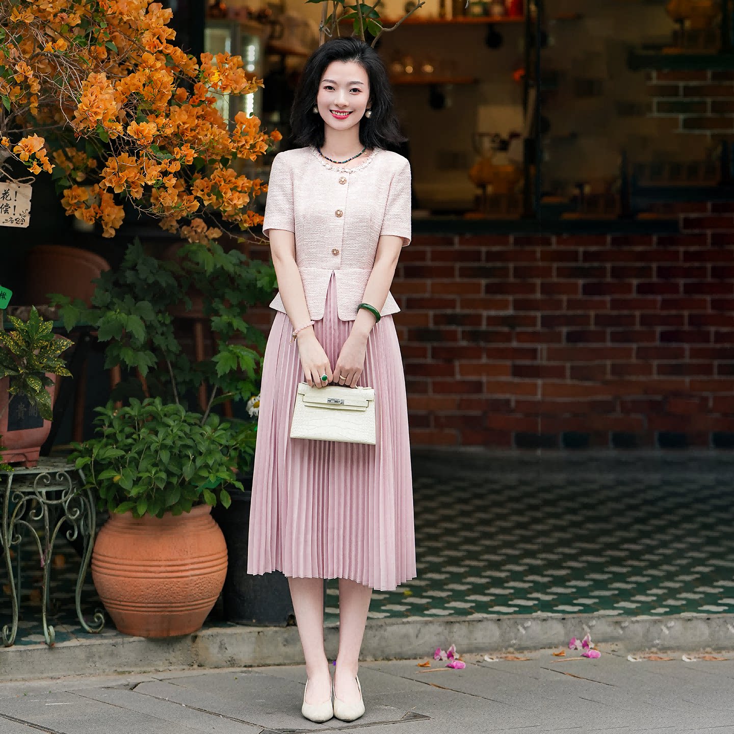 Xizi/【シャンゼリゼ】アセテートリネンフェイクツーピースパッチワーク通勤風ワンピース/CQTJ004