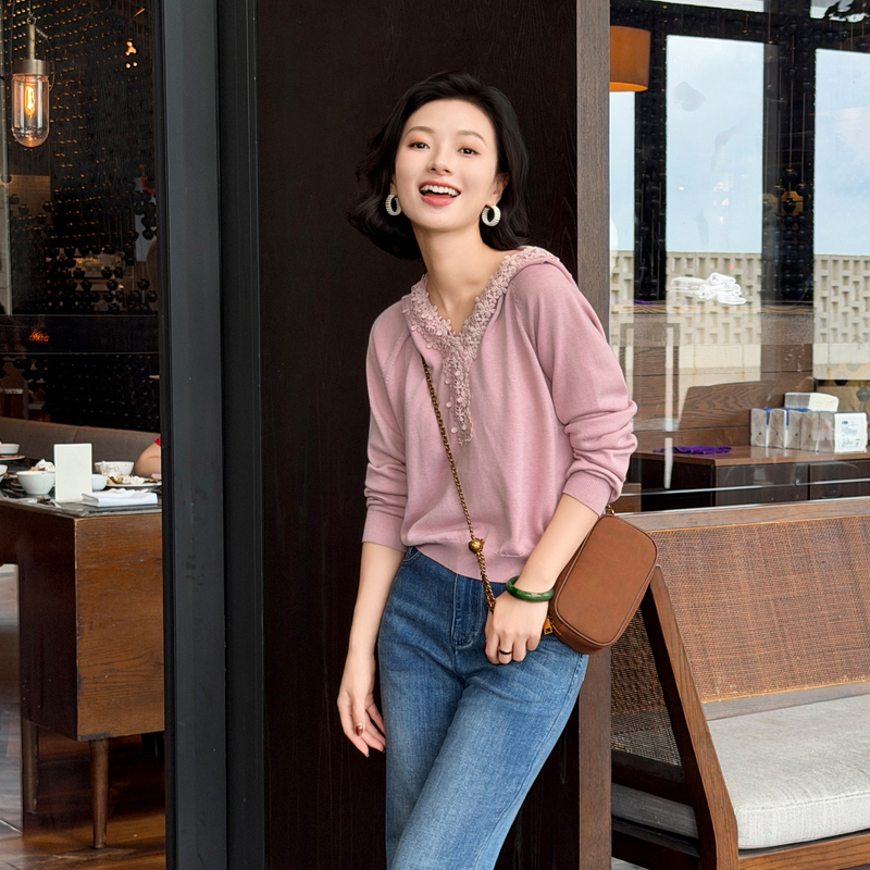 Xizi/[Fireworks] Mulberry Silk and Wool Blend Autumn High-End Hooded Knit Sweater/Msyf0435