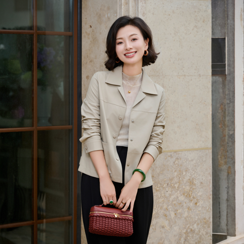 Xizi/[Misty Berlin] Turkish Imported Sheepskin Suit Oatmeal Gray Leather Jacket for Women/Tj1538