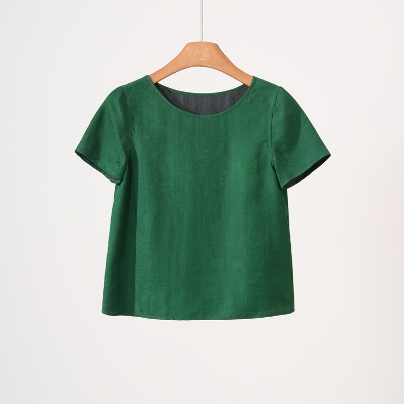Xizi/[Emerald Phoenix Butterfly] 22 Momme Mulberry Silk Butterfly Satin Double-Sided Xiangyun Silk Top for Women/Sytj1375