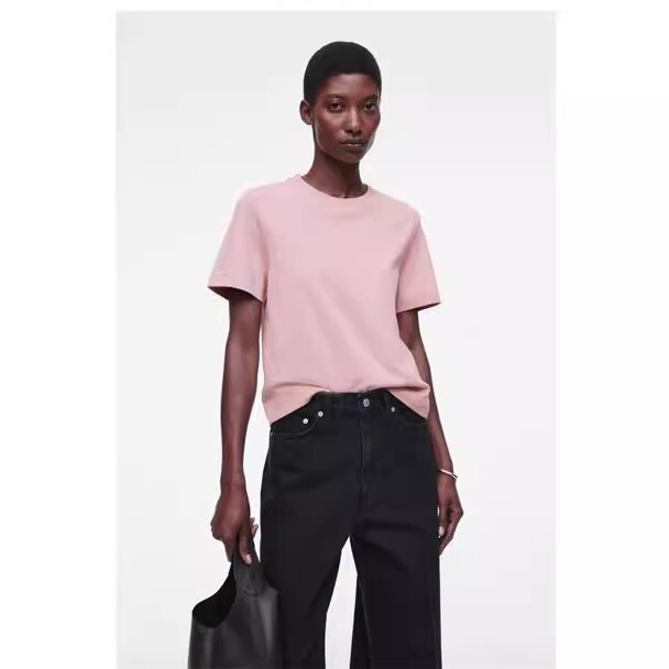 Cs Women's Top Standard Version Pure Cotton Round Neck Short-Sleeved T-Shirt Pink 2025 Spring and Summer New Product 0960679113