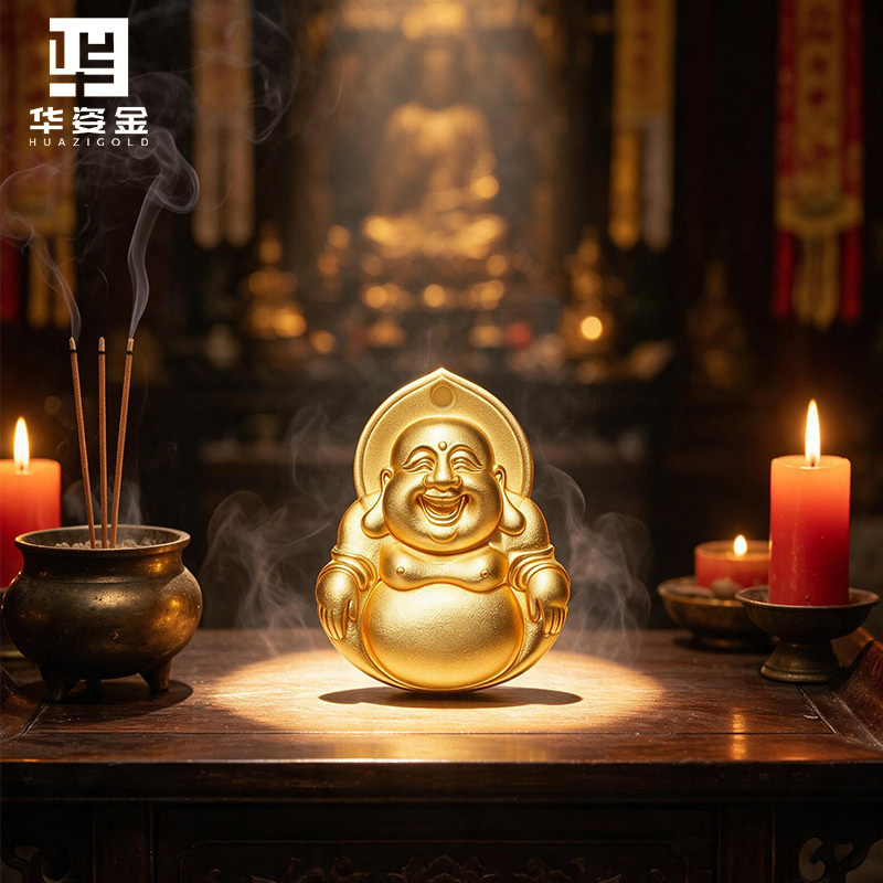 Pure Gold 9999 Gold Plate Maitreya Buddha Ancient Method Gold Carving Big-Bellied Buddha for Investment, Collection, and Gift-Giving