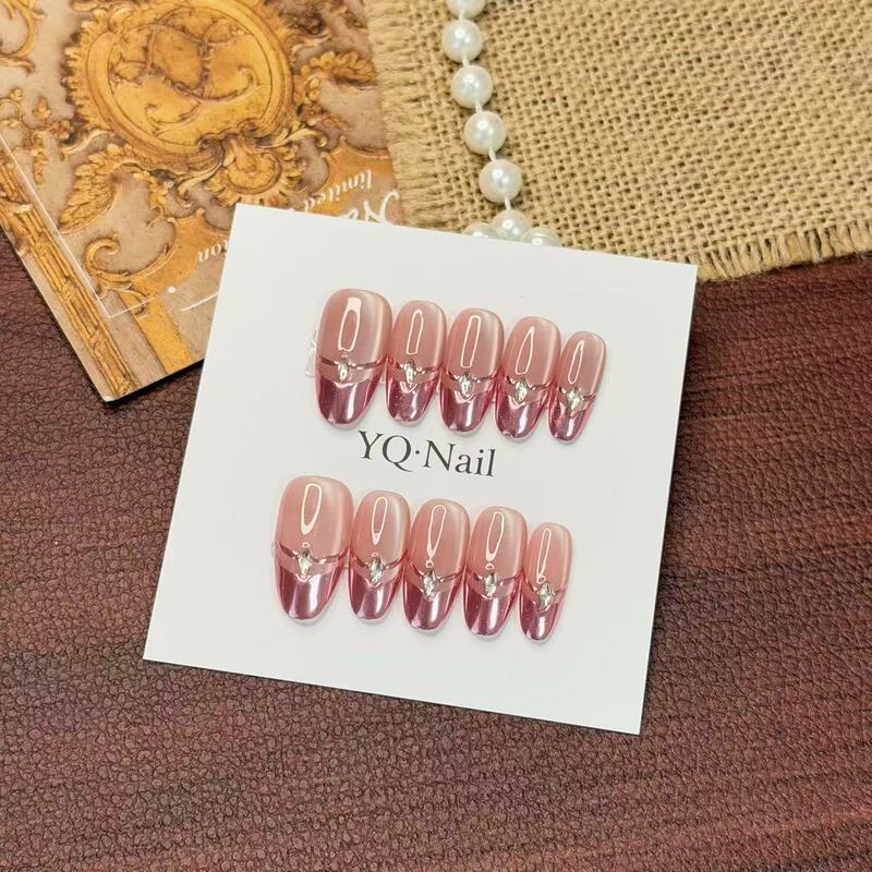 【Yq·Nail Ballet Shoes】 Hand-Painted Elegant Mirror Pink French Style Whitening Ins-Style Fake Nails Wearable Nails 【Yq·Nail Ballet Shoes】 Hand-Painted Elegant Mirror Pink French Style Whitening Ins-Style Fake Nails Wearable Nails