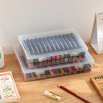 Office desktop transparent pencil mark pen storage box transparent plastic flip a4 file brush stationery