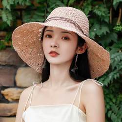 여자 2021 새로운 쿨 모자 여름 해변 얇은 밀짚 모자 여성의 빅 모자 챙 모자 태양 보호 어부 모자