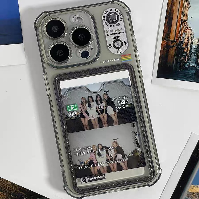 Trendy Retro Camera Phone Case Suitable for Samsung S25 Ultra, S23+, S24 Fe, Can Hold Photos, S22+, S21 Fe, Polaroid, S20 Fe, Card Holder, A55, A15, Card Case, A36, A35, A16, Shockproof, A06