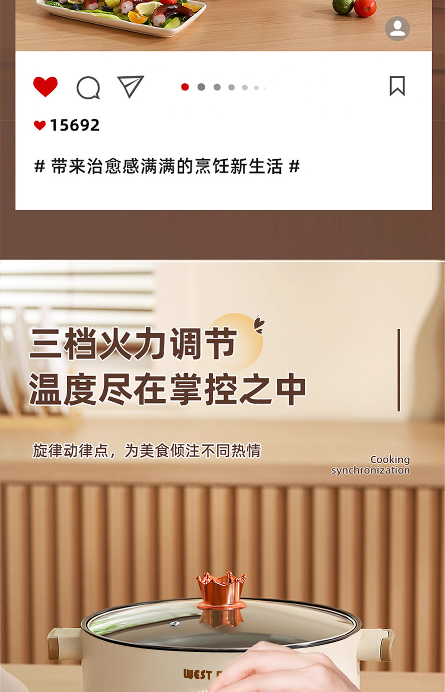 Плиты 德国电炒锅家用多功能蒸煮煎炒一体不粘锅宿舍电煮锅电火锅烹饪机 West rive