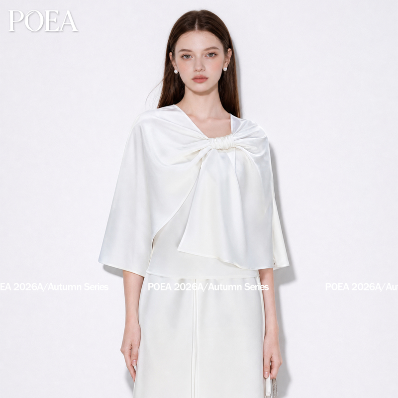 Poea French-Style White Shawl Twist Shirt 2026 Autumn New Loose Casual Versatile Top Poea French-Style White Shawl Twist Shirt 2026 Autumn New Loose Casual Versatile Top