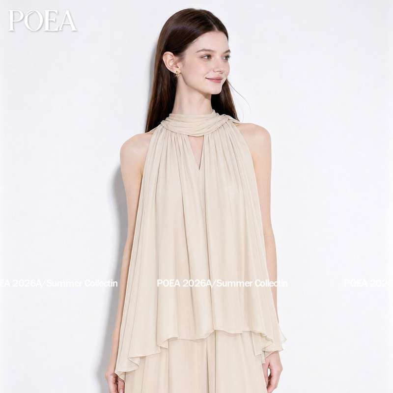 Poea French-Style High-End Sleeveless Halter Neck Shirt for Women, 2026 Summer Lazy Style Loose Versatile Top