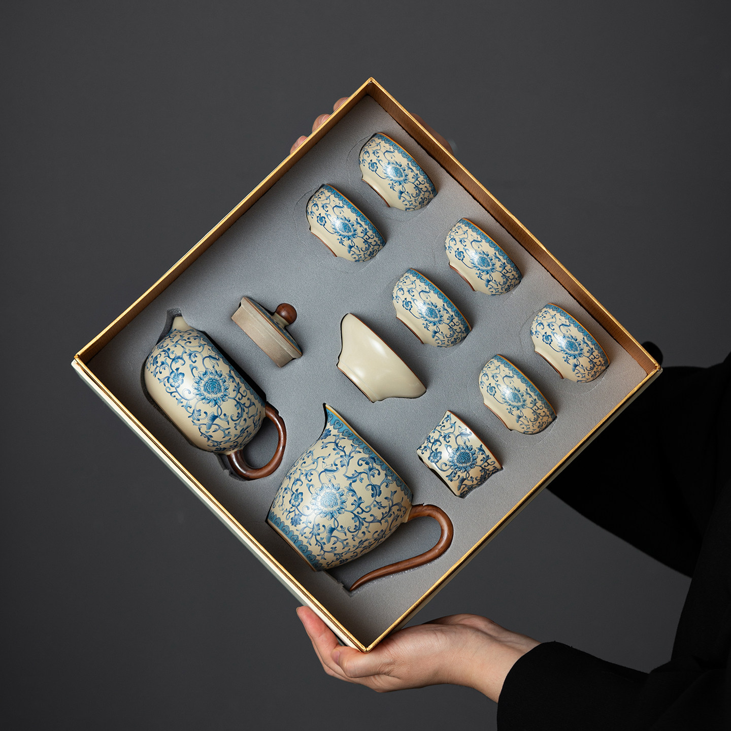 Синий и белый чайный сервиз Ru Kiln Kung Fu 2026 новый дом гостиная Встреча гостей чайник Чайная чашка подарочная коробка подарок